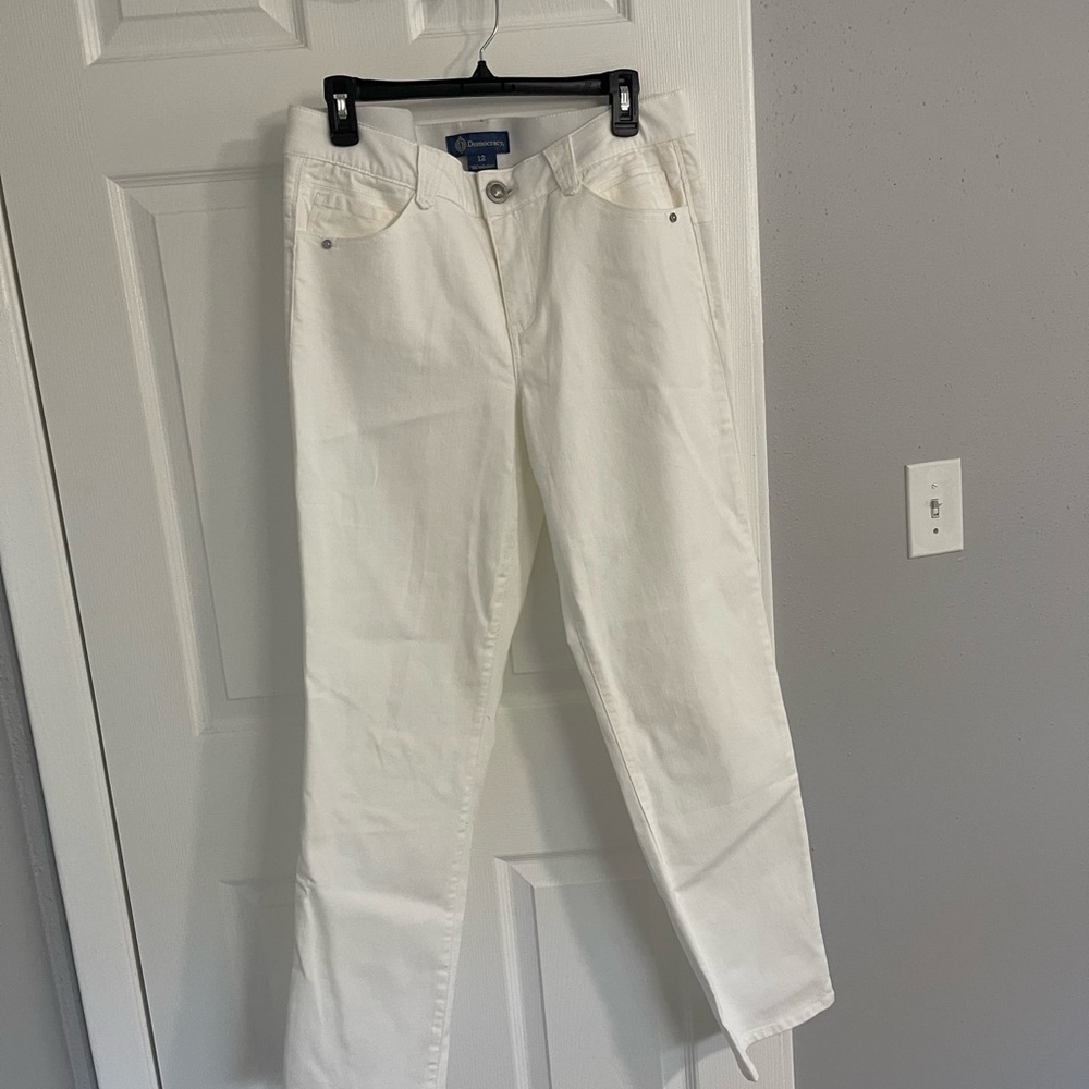 Democracy Straight Leg White Jeans